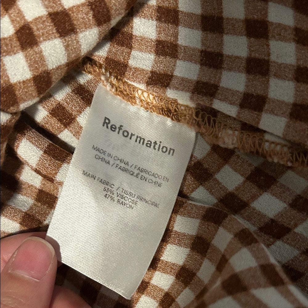 Reformation Brown and White Gingham Flounce Skirt - Picture 4 of 4